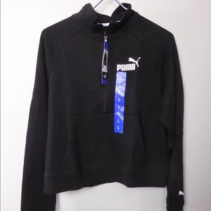 Puma Black 1/2 Zip Pullover Terry Sweater w Kangaroo Pocket NWT